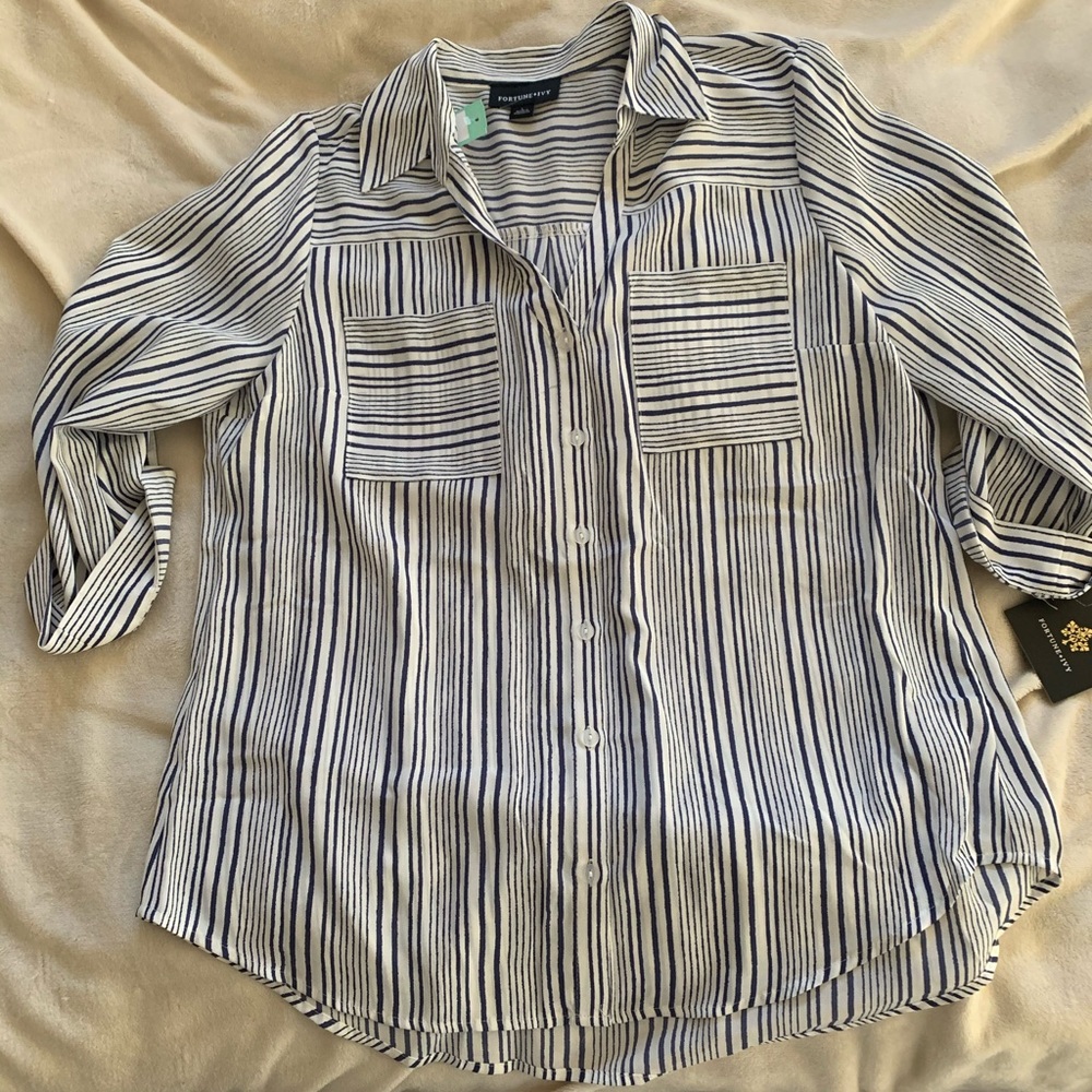 Navy and white Fortune + Ivy Blouse